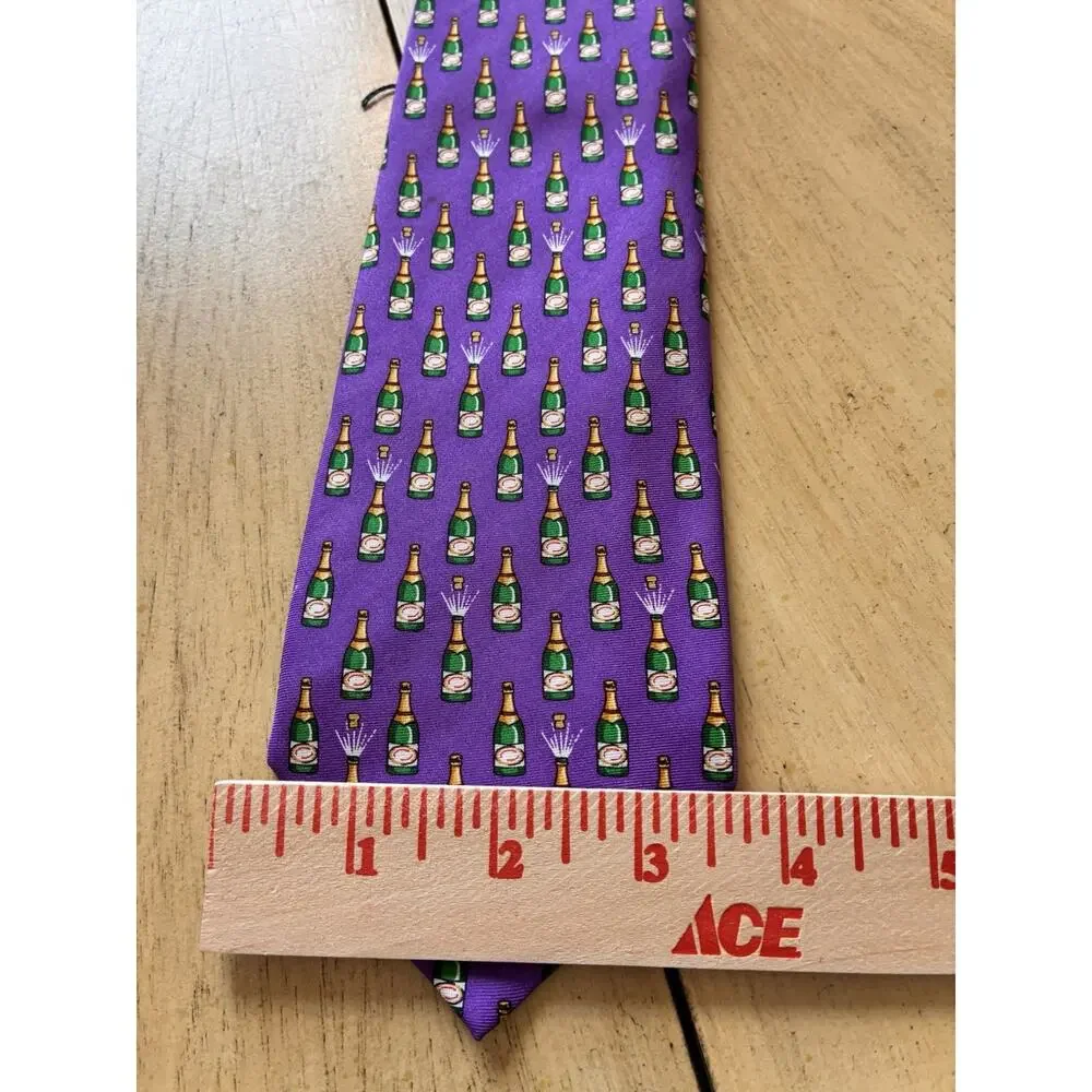 VTG Ralph Lauren Purple Champagne Bottle Necktie 100% Silk Novelty Tie